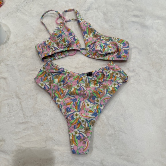 New! SET For Love & Lemons Devon Triangle High Waisted Bikini Set 31089 - Picture 5 of 14